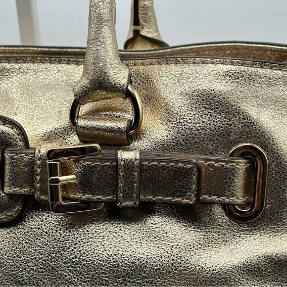 Michael Kors MK Satchel Tote Bag Pale Gold Hamilton Leather East West Large - Picture 6 of 16